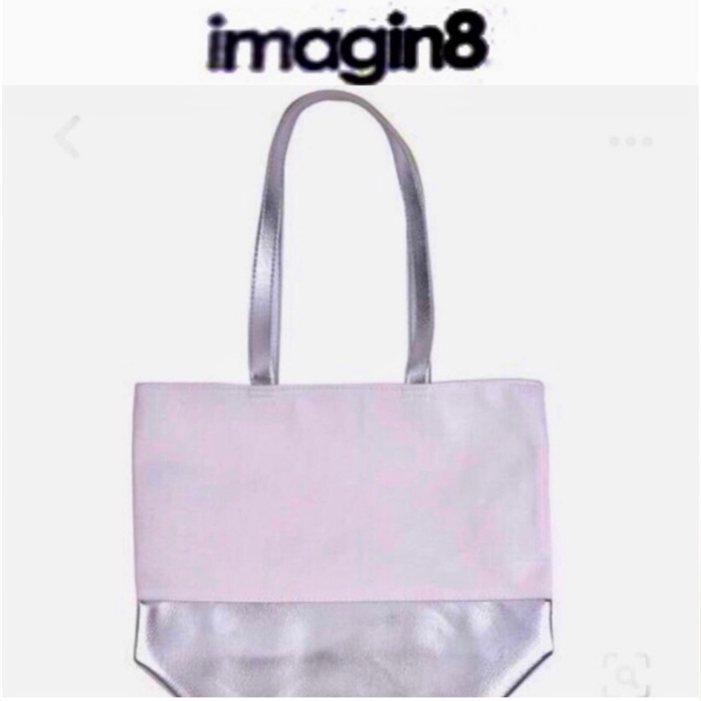 IMAGIN8 canvas tote bag white with metallic silver bottom size 15x13 NWOT